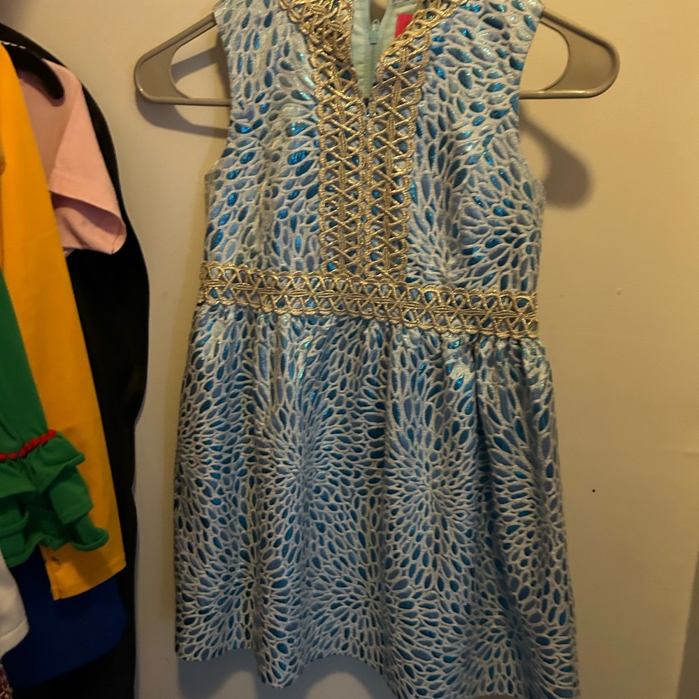 Lilly Pulitzer Kids Dress in Blue with Gold Accents